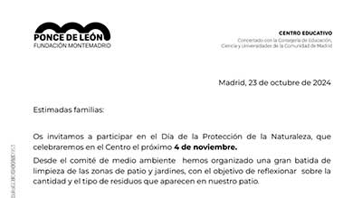 Carta a familias «Día de la Naturaleza»