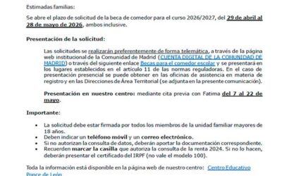 Beca comedor curso 2026-2027